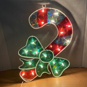Sylvania Holographic Candy Cane Bow Light Up Silhouette Indoor Outdoor Orig Box